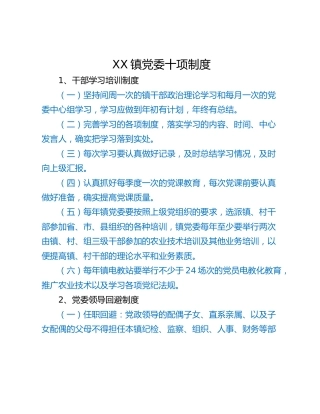 XX镇党委十项制度