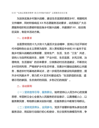 XX区“弘扬志愿服务精神 助力乡村振兴建设”志愿服务活动方案