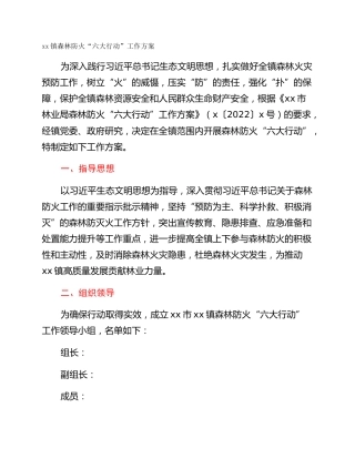 xx镇森林防火“六大行动”工作方案