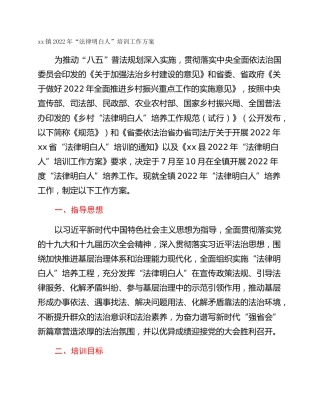 xx镇2022年“法律明白人”培训工作方案