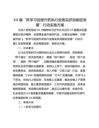 XX镇“抓学习促提升抓执行促落实抓效能促发展”行动实施方案_1