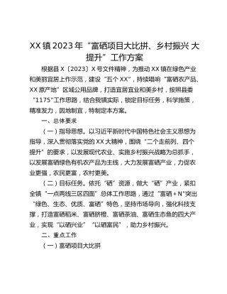XX镇2023年“富硒项目大比拼、乡村振兴 大提升”工作方案