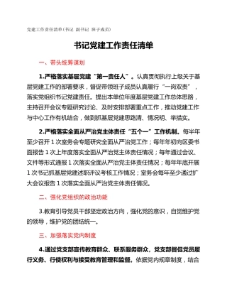 党建工作责任清单(书记 副书记 班子成员)