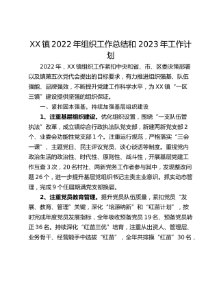 XX镇2022年组织工作总结和 2023年工作计划