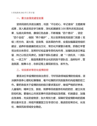 X市民政局2022年工作计划