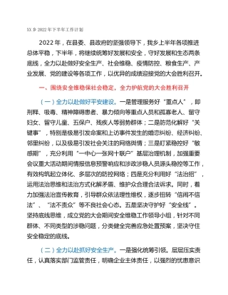 XX乡2022年下半年工作计划