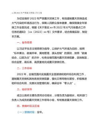 xx镇2022年严禁露天焚烧工作方案