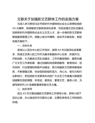 文联关于加强新文艺群体工作的实施方案