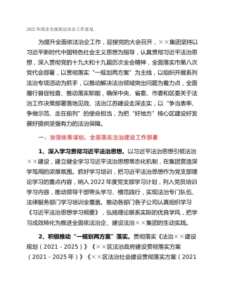 2022年国企全面依法治企工作意见