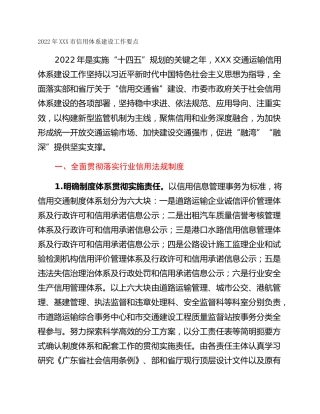 2022年XXX市信用体系建设工作要点
