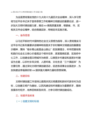 xx镇2022年文明村镇创建工作实施方案