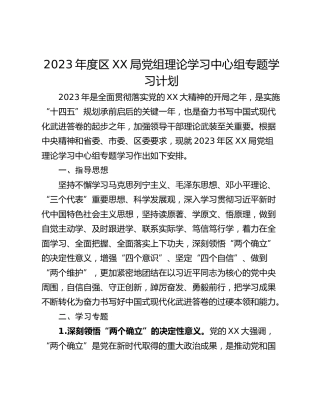 2023年度区XX局党组理论学习中心组专题学习计划