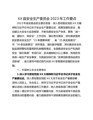 XX县安全生产委员会2023年工作要点