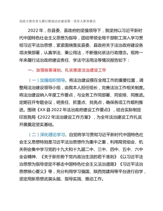 党政主要负责人履行推进法治建设第一责任人职责报告