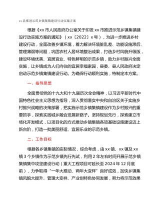 xx县推进示范乡镇集镇建设行动实施方案
