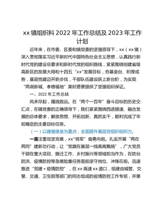 xx镇组织科2022年工作总结及2023年工作计划