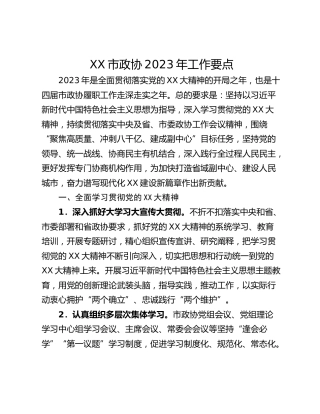 XX市政协2023年工作要点