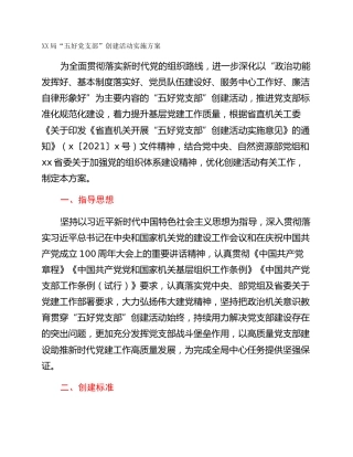 XX局“五好党支部”创建活动实施方案