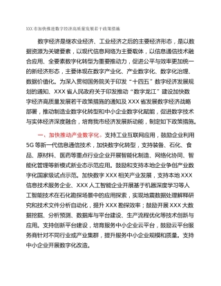 XXX市加快推进数字经济高质量发展若干政策措施