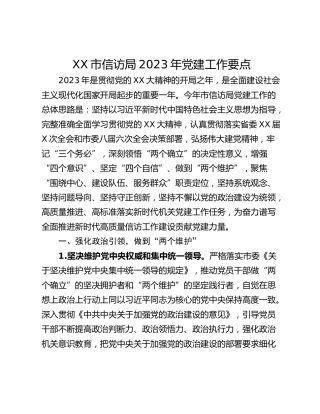 XX市信访局2023年党建工作要点