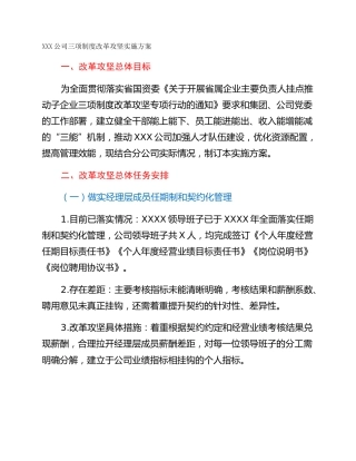XXX公司三项制度改革攻坚实施方案
