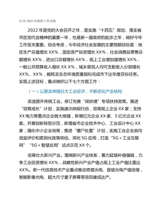 XX区2022年政府工作安排