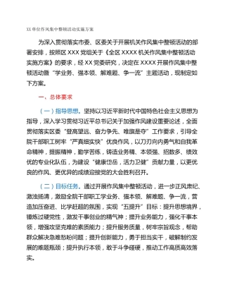 XX单位作风集中整顿活动实施方案