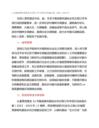 xx县推进移风易俗乡风文明三年专项行动实施方案（2022－2024年）