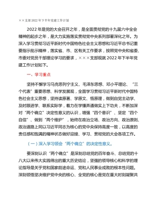 ××支部2022年下半年党建工作计划