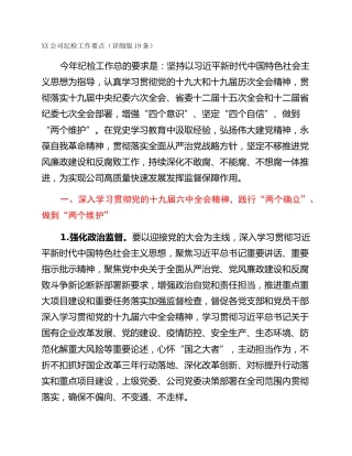 XX公司纪检工作要点（详细版19条）