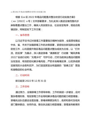 xx镇2022年毒品问题整治攻坚行动实施方案