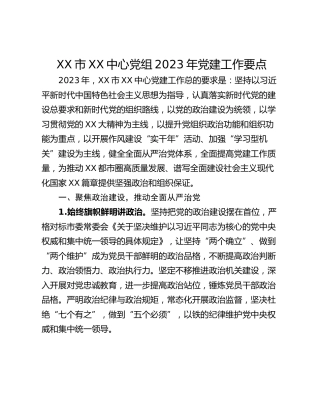 XX市XX中心党组2023年党建工作要点