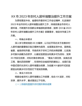 XX市2023年农村人居环境整治提升工作方案