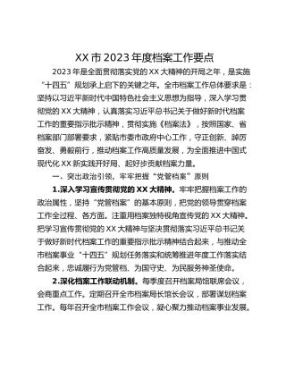 XX市2023年度档案工作要点