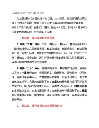 XX县2022年新时代文明实践工作安排