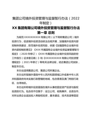 集团公司境外投资管理与监督暂行办法（2022年制定）
