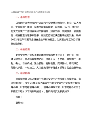 xx镇2022年端午节期间安全生产大检查工作方案