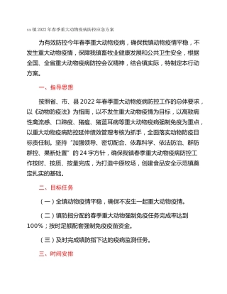 xx镇2022年春季重大动物疫病防控应急方案