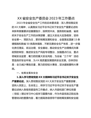 XX省安全生产委员会2023年工作要点