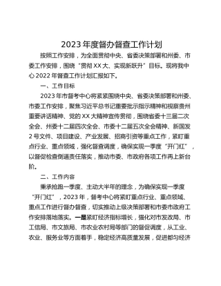 2023年度督办督查工作计划