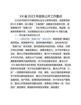 XX省2023年政务公开工作要点
