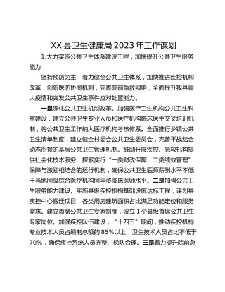 XX县卫生健康局2023年工作谋划