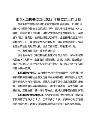 市XX局机关支部 2023 年度党建工作计划