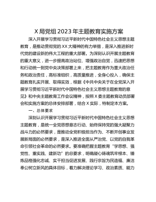X局党组2023年主题教育实施方案