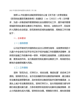 2022年度防范和处置非法集资工作方案
