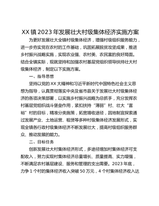 XX镇2023年发展壮大村级集体经济实施方案