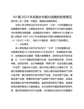 XX镇2023年实施乡村振兴战略的安排意见