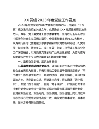 XX党组2023年度党建工作要点