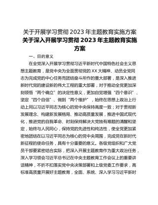 关于开展学习贯彻2023年主题教育实施方案