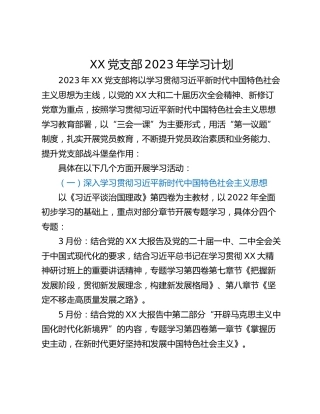 XX党支部2023年学习计划